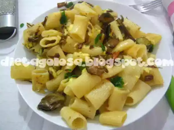 Ricetta Pasta con carciofi, tacchino odoroso e tortino ai porri