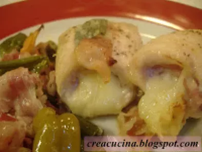 Ricetta Involtini di pollo al forno con pancetta e peperoni