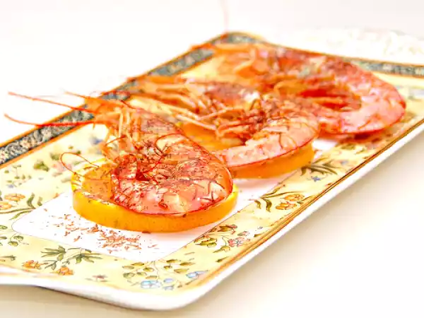 Ricetta Gamberoni all'armagnac con polvere di cacao