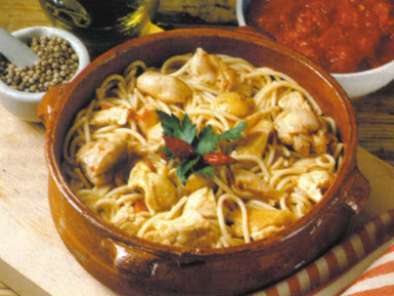 Ricetta Zuppa di spaghetti con pollo alla maremmana.