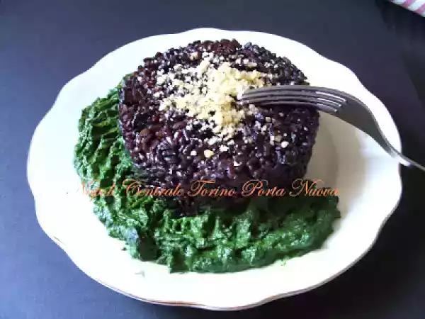Ricetta Riso venere al gorgonzola e purè di spinaci