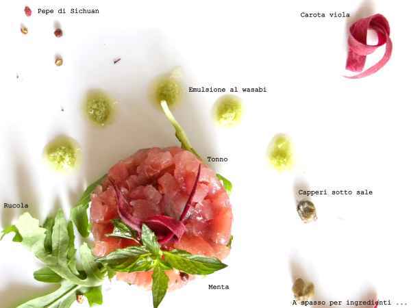 Ricetta Tartare di tonno, menta e pepe di sichuan, con capperi ed emulsione al wasabi