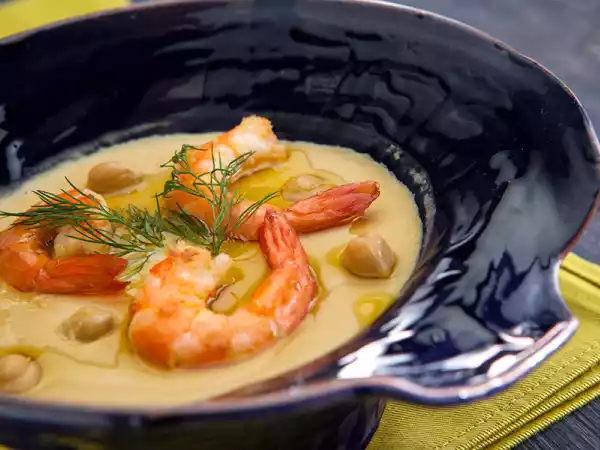 Ricetta Vellutata di ceci e gamberi