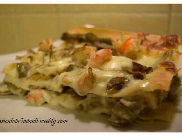 Lasagna carciofi e gamberi