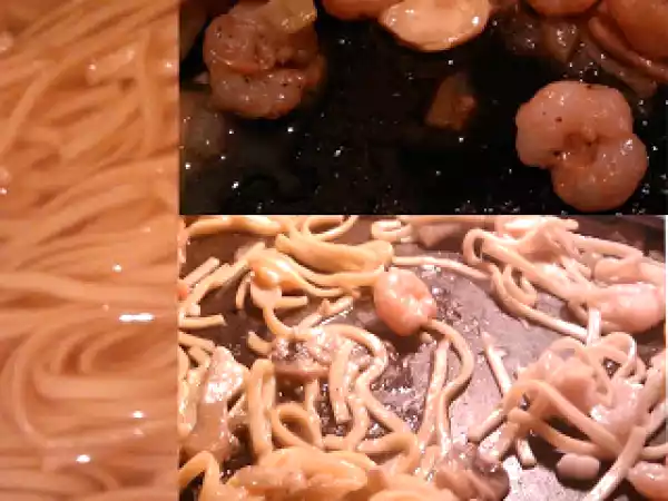 Ricetta Noodles artigianali con gamberi, funghi e noci cashew