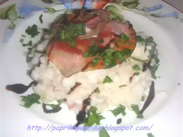 Ricetta Risotto con pancetta affumicata, mantecato con taleggio, crescenza e aceto balsamico