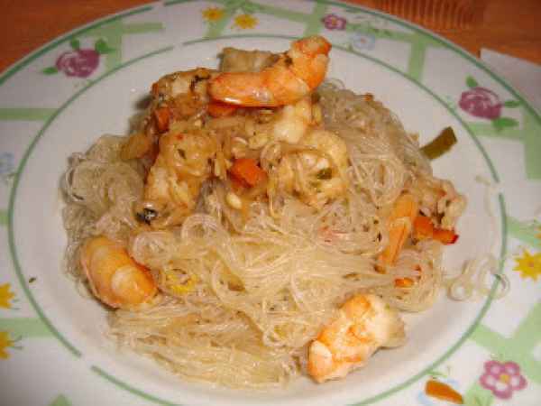 Ricetta Spaghetti di soia con gamberi