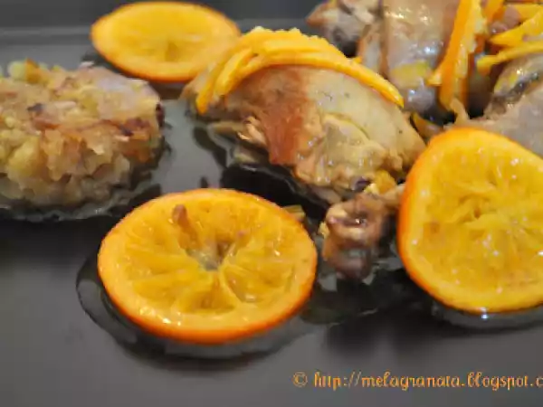 Ricetta Faraona ai tre mandarini con rösti di patate.