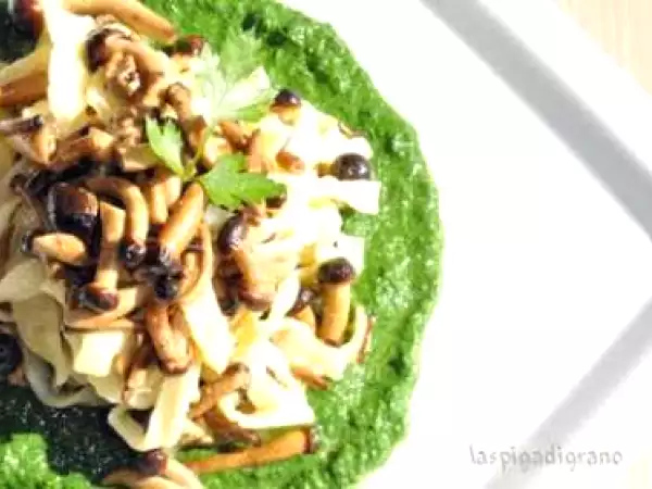 Ricetta Strangozzi ai pioppini su crema di cavolo nero