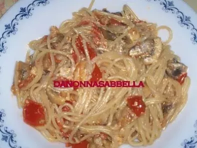 Ricetta Spaghetti con funghi, succo di limone e pomodorini