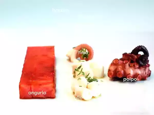 Ricetta Polpo freddo al timo e anguria calda