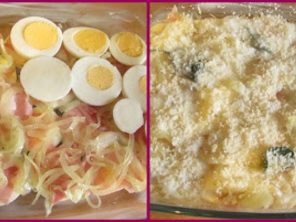 Uova al gratin con cipolle e prosciutto - Preparazione tappa 3