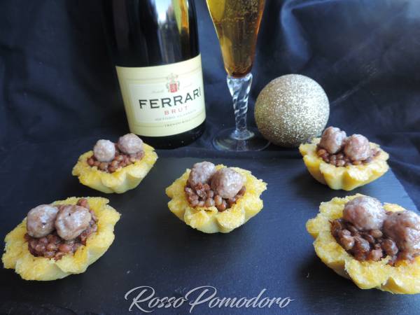 Cestini di polenta con lenticchie e pepite di salsiccia - Preparazione tappa 1