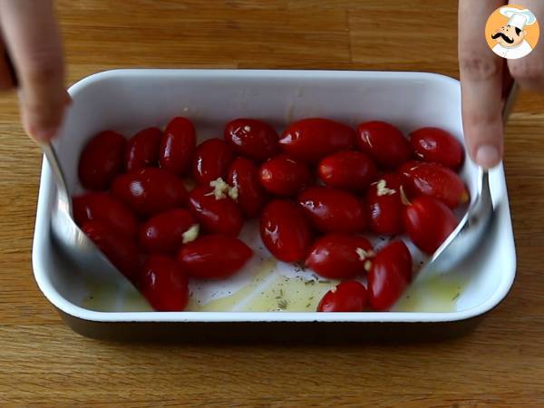 Bruschettone con pomodorini al forno, burrata e pinoli - Preparazione tappa 1