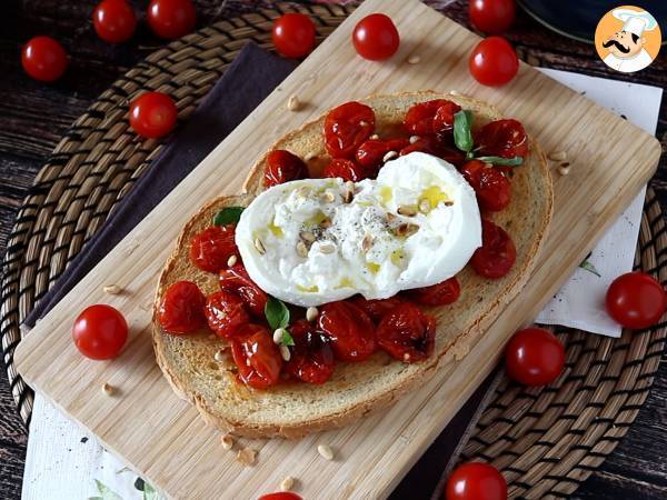 Bruschettone con pomodorini al forno, burrata e pinoli - Preparazione tappa 5