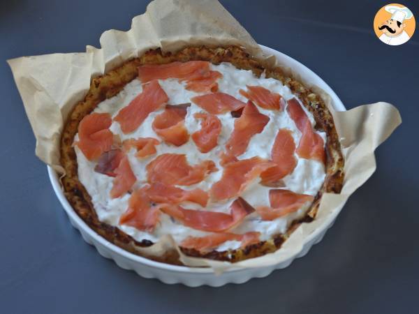 Crostata al salmone affumicato, yogurt greco e limone con base di patate - Preparazione tappa 7