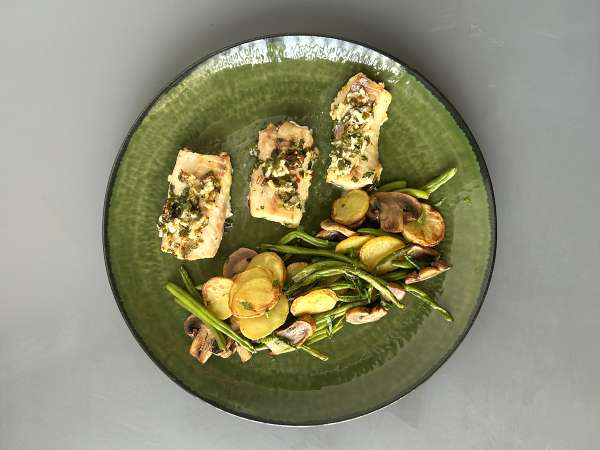Merluzzo in friggitrice ad aria con salsa al vino bianco, patate e verdure - Preparazione tappa 7