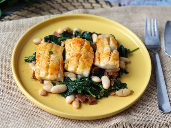 Merluzzo in friggitrice ad aria con spinaci, fagioli e chorizo - Preparazione tappa 5