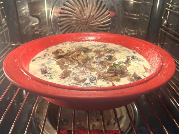 Quiche senza base con funghi, pancetta e fiocchi di latte - Preparazione tappa 8