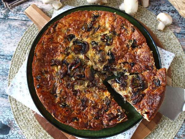 Quiche senza base con funghi, pancetta e fiocchi di latte - Preparazione tappa 9