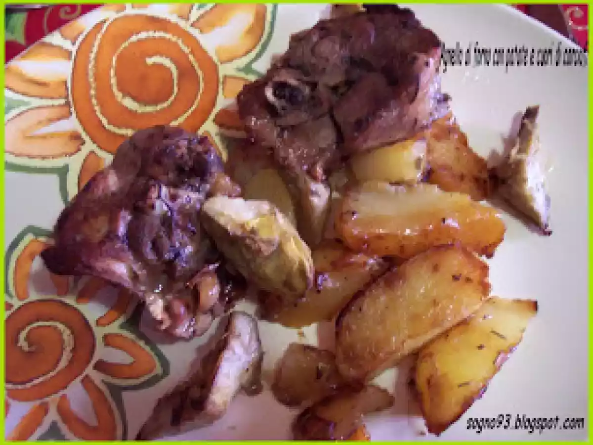 Agnello al forno con patate e cuori di carciofi