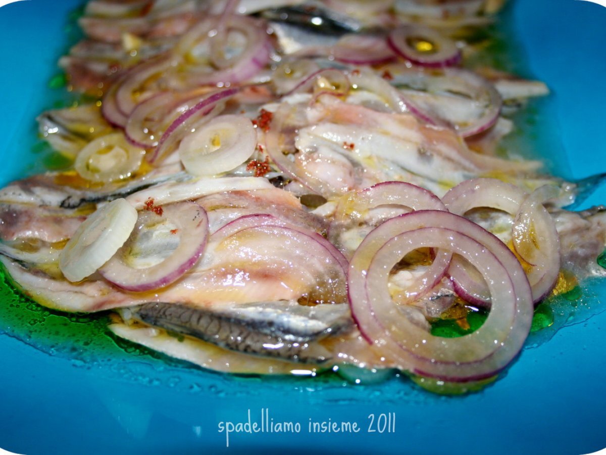 ALICI MARINATE CON SUCCO D'ARANCIA E LIMONE CON CIPOLLE DI TROPEA