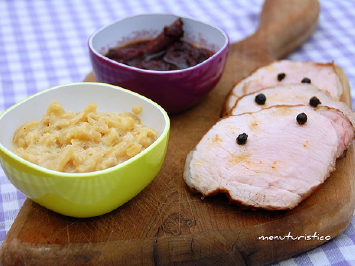 Arrosto di maiale al Calvados con composta di mele e uva