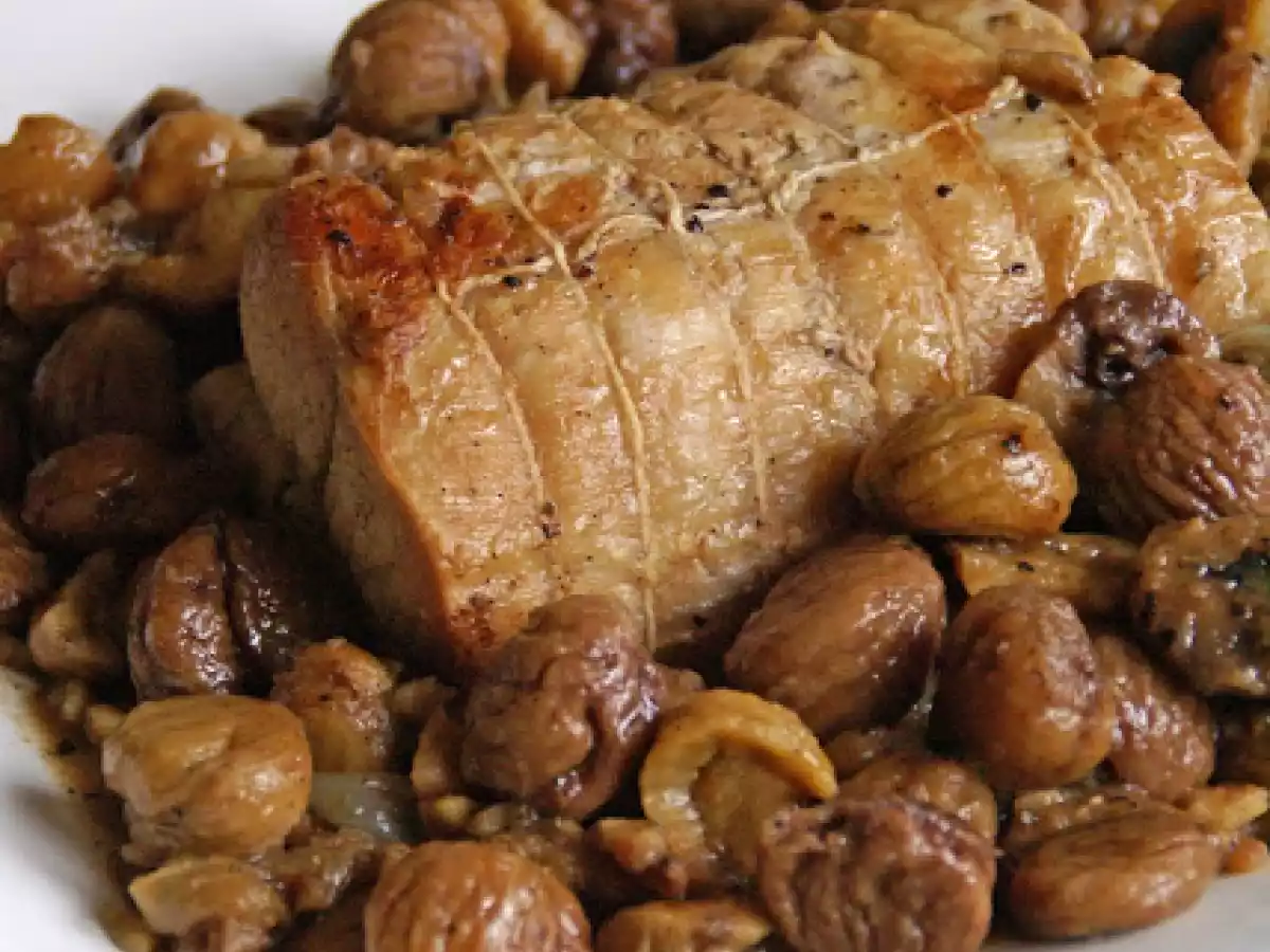 Arrosto di maiale con castagne (e bimbo in scatola)