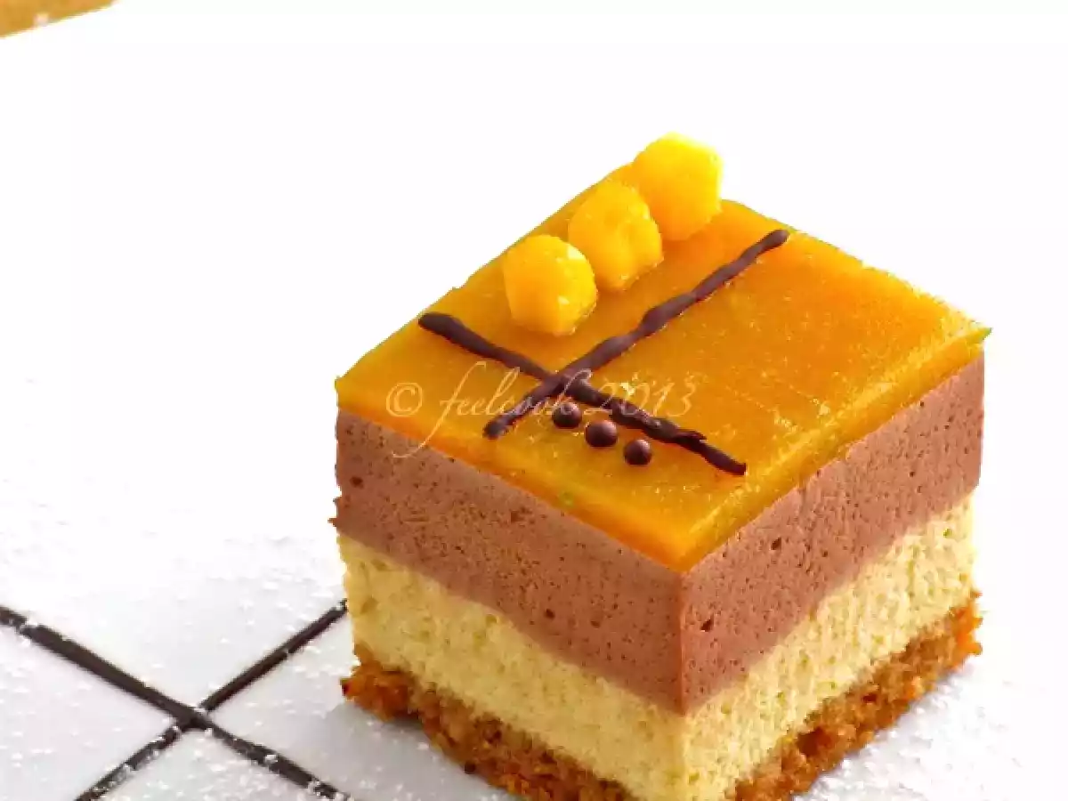 Bavarese al gianduia, mango e pan di spezie