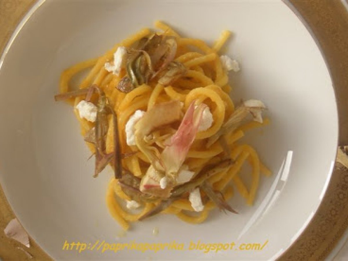 Bigoli con crema di zucca ai carciofi e caprino - foto 2