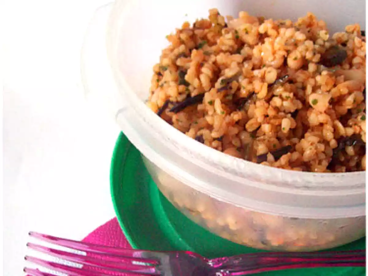 Bulgur con melanzane grigliate, pomodoro e cannellini