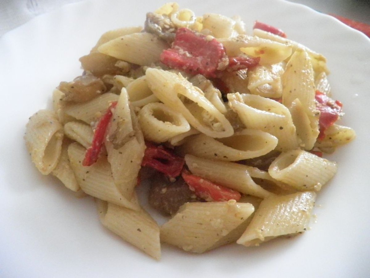 Carbonara con melanzana e peperone