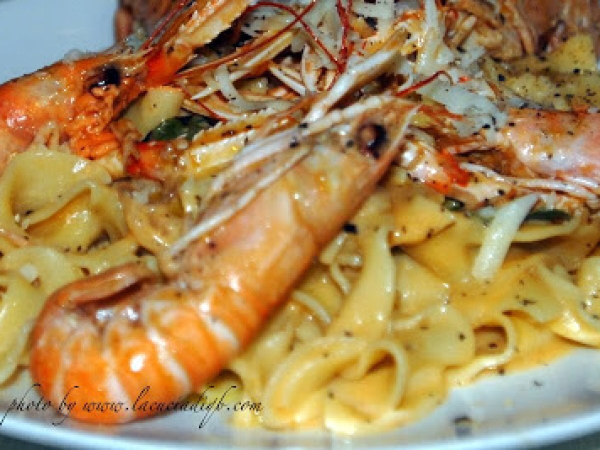 Carbonara di scampi, per salutare gli amici.