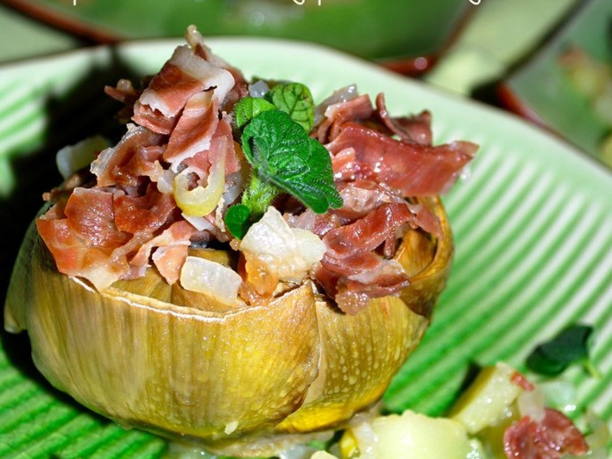 CARCIOFI ROMANESCHI RIPIENI con cipolla, speck e patata