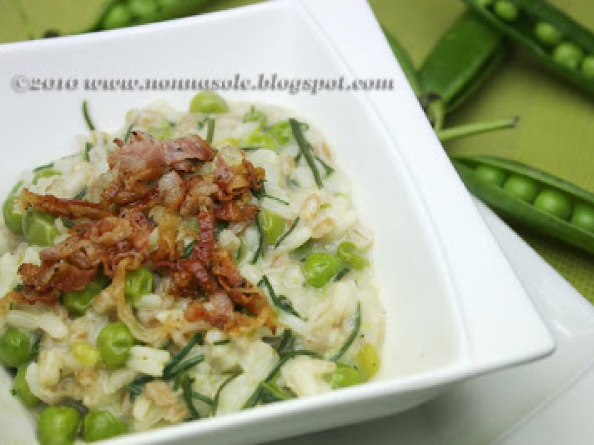 Cerealotto con agretti, piselli e pancetta croccante - foto 2