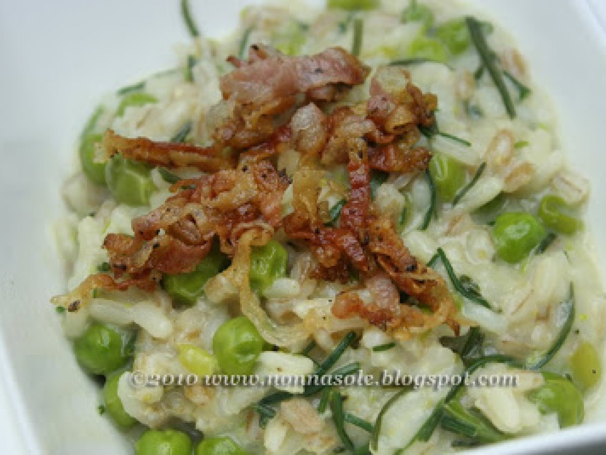 Cerealotto con agretti, piselli e pancetta croccante - foto 3