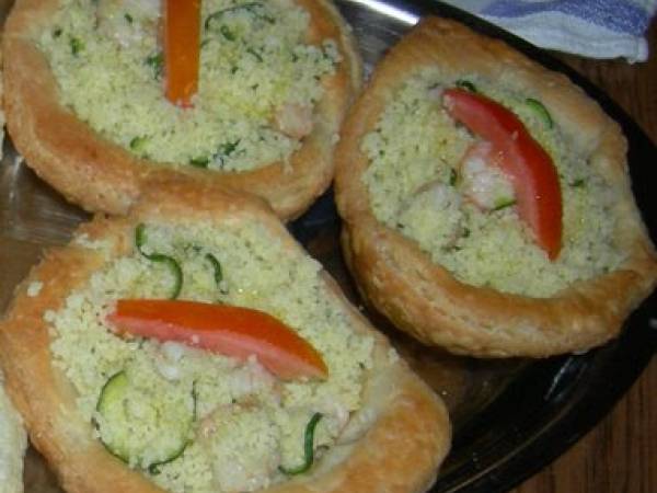 Cestini di cous cous zucchine e gamberi