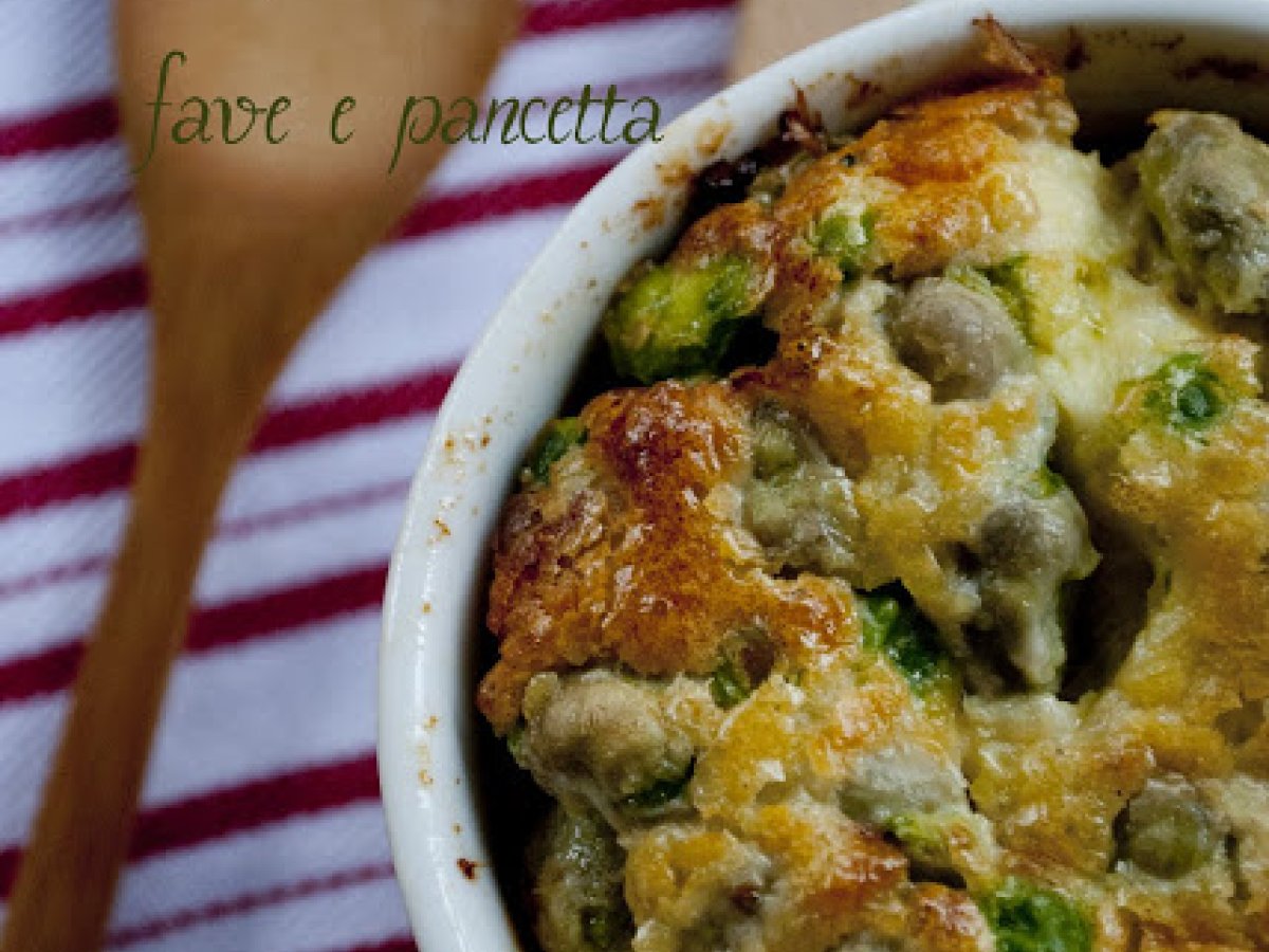 Clafoutis di piselli, fave e pancetta