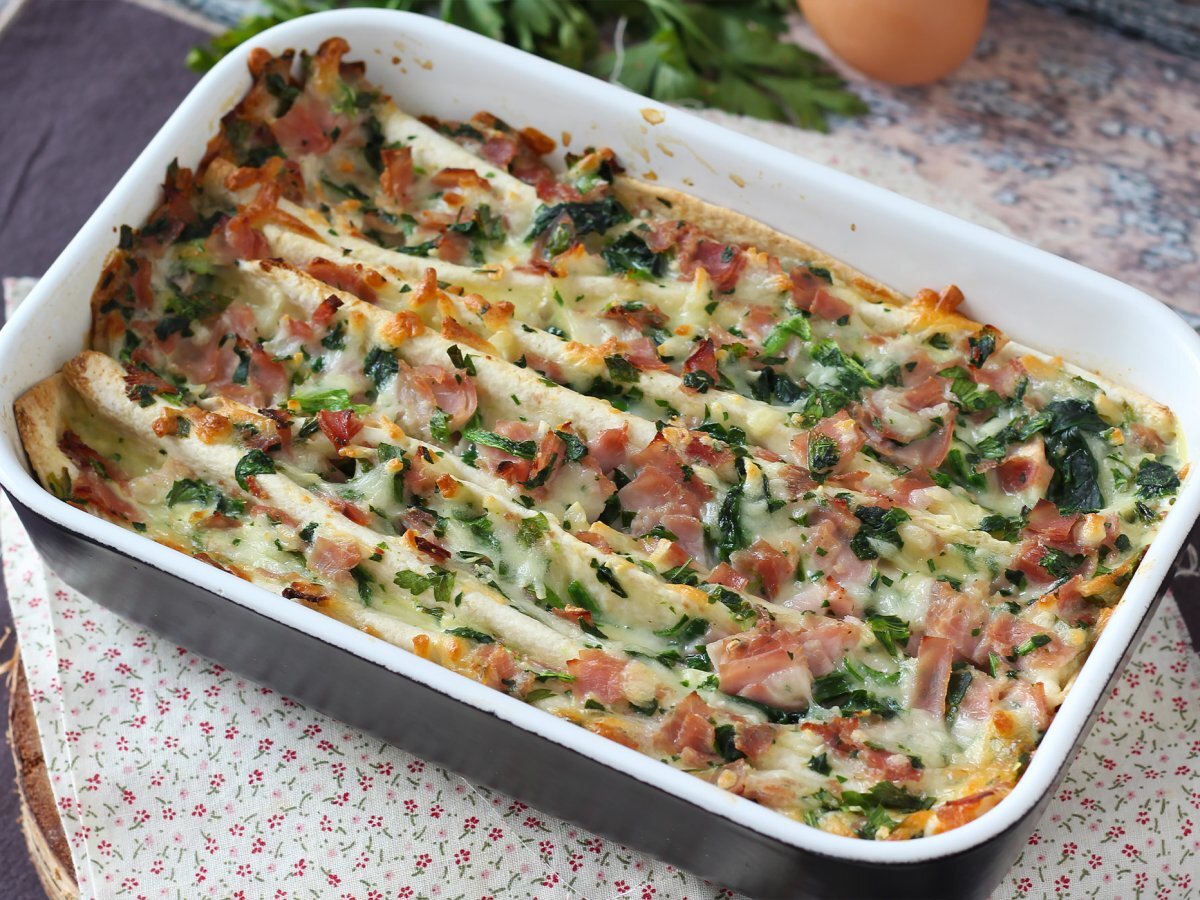 Cosa fare con le tortillas? Un ottimo gratin di Prosciutto, spinaci e mozzarella - foto 3