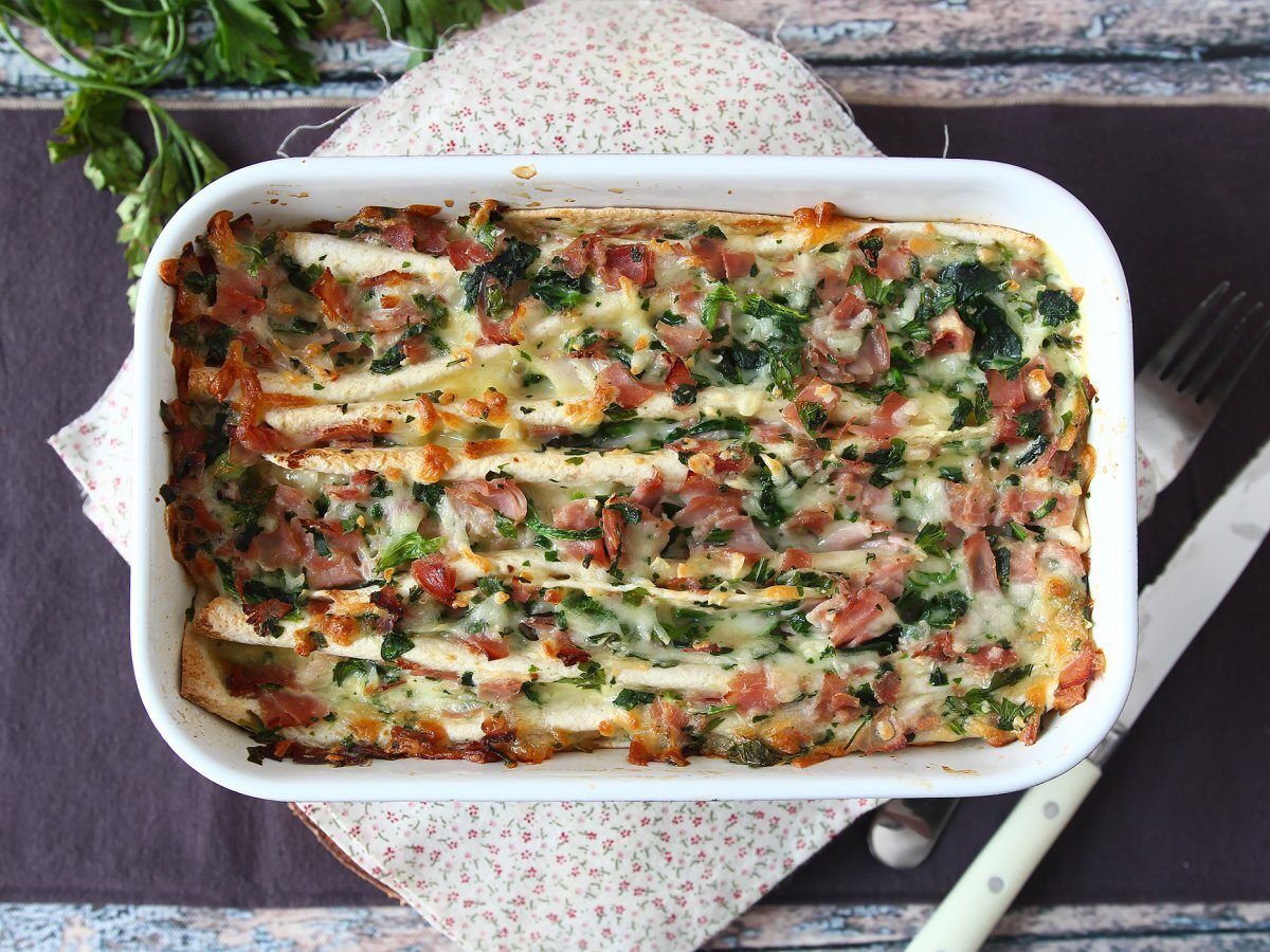 Cosa fare con le tortillas? Un ottimo gratin di Prosciutto, spinaci e mozzarella - foto 5