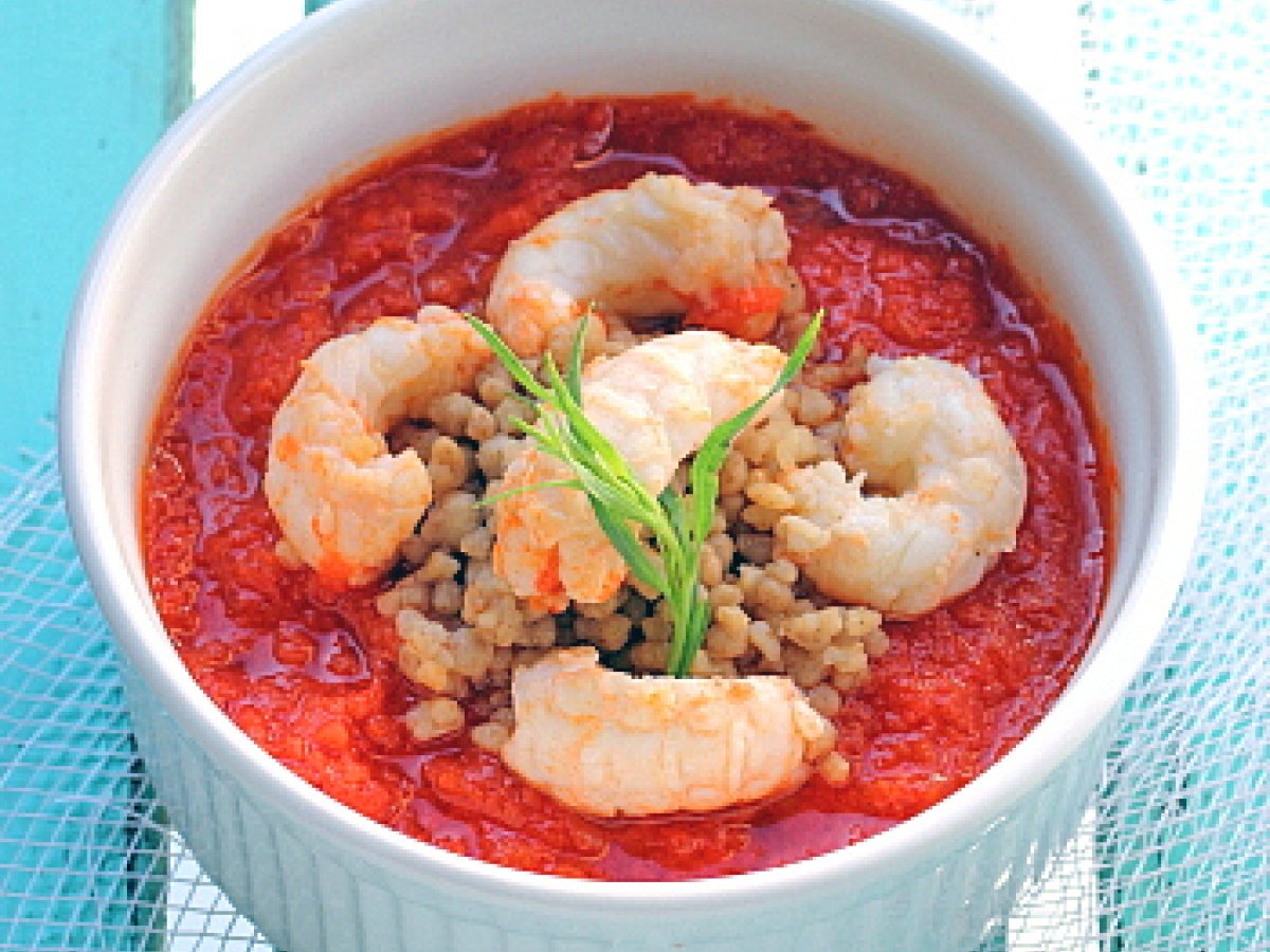 Crema di peperoni e scampi