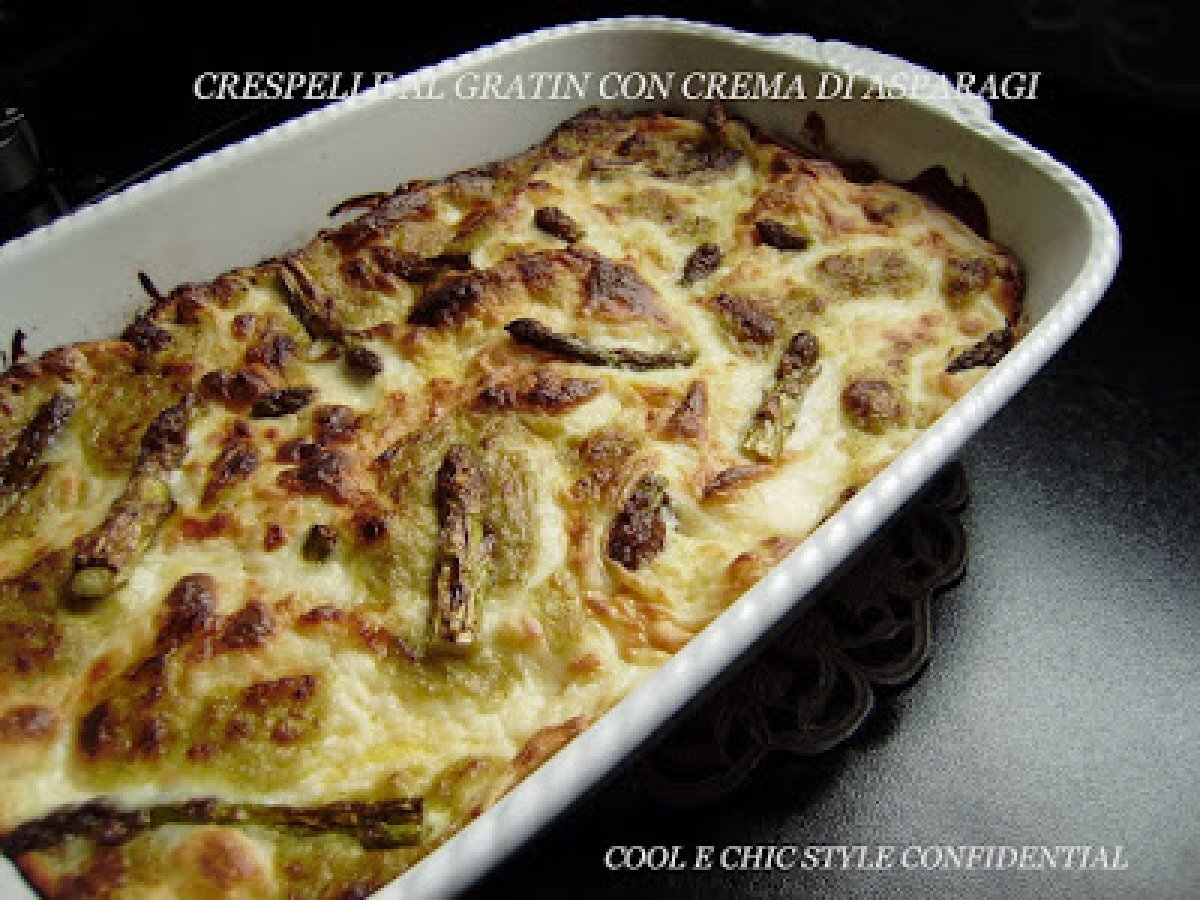 CRESPELLE AL GRATIN con CREMA DI ASPARAGI