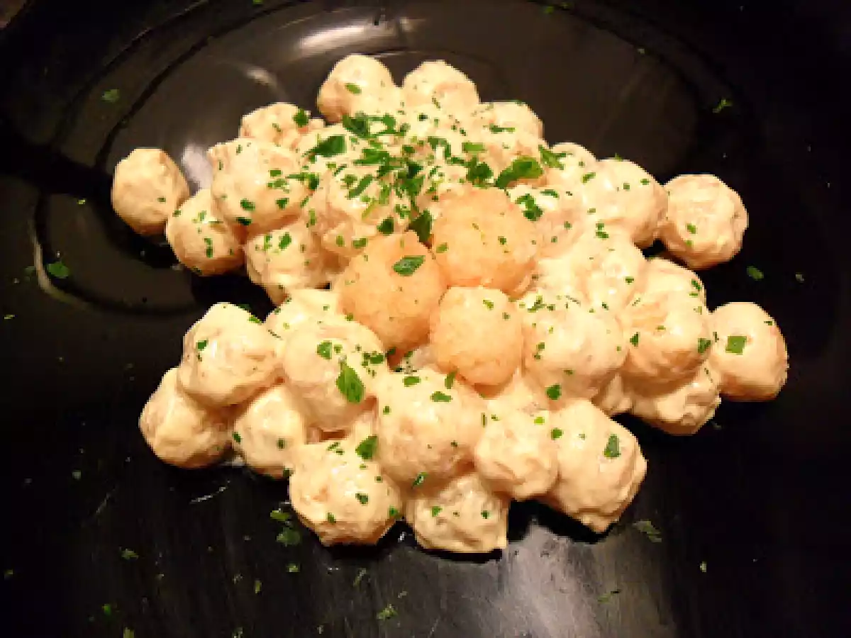 Cucina molecolare - Gel di amidi - Gnocchi di gamberi alla panna rosa