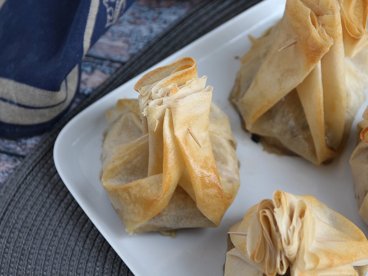 Fagottini croccanti con funghi, formaggio e pere - foto 3