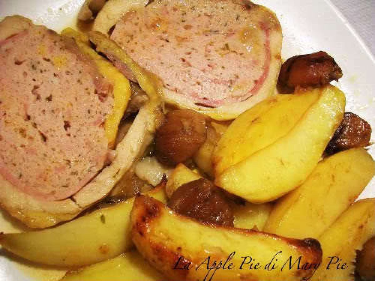 Faraona ripiena arrosta con patate e castagne