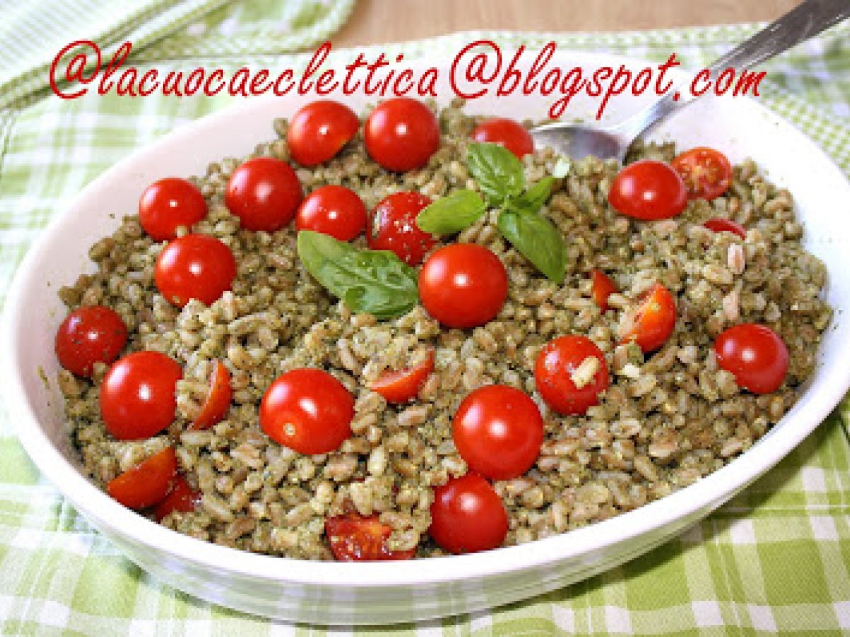 Farro al pesto e pomodorini di pachino Ricetta Petitchef