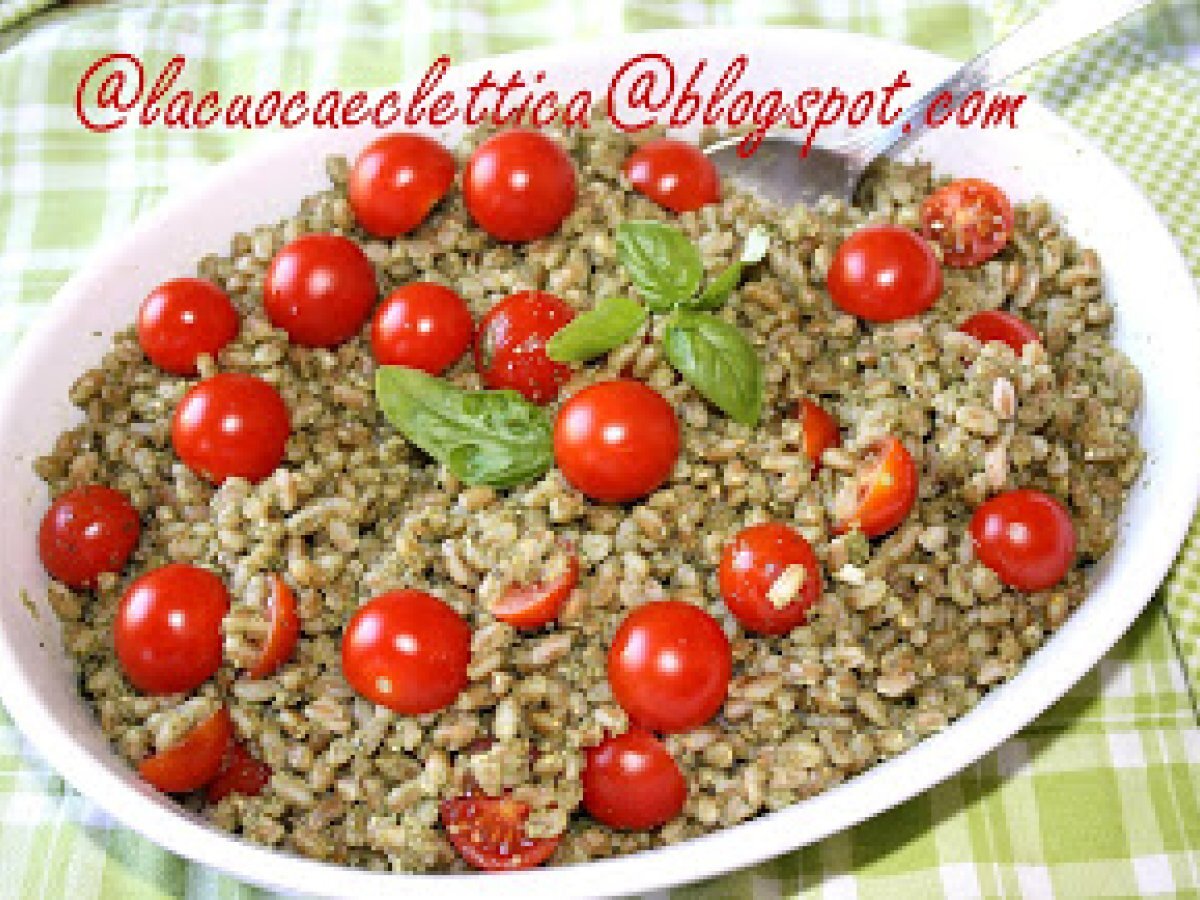 Farro al pesto e pomodorini di pachino Ricetta Petitchef