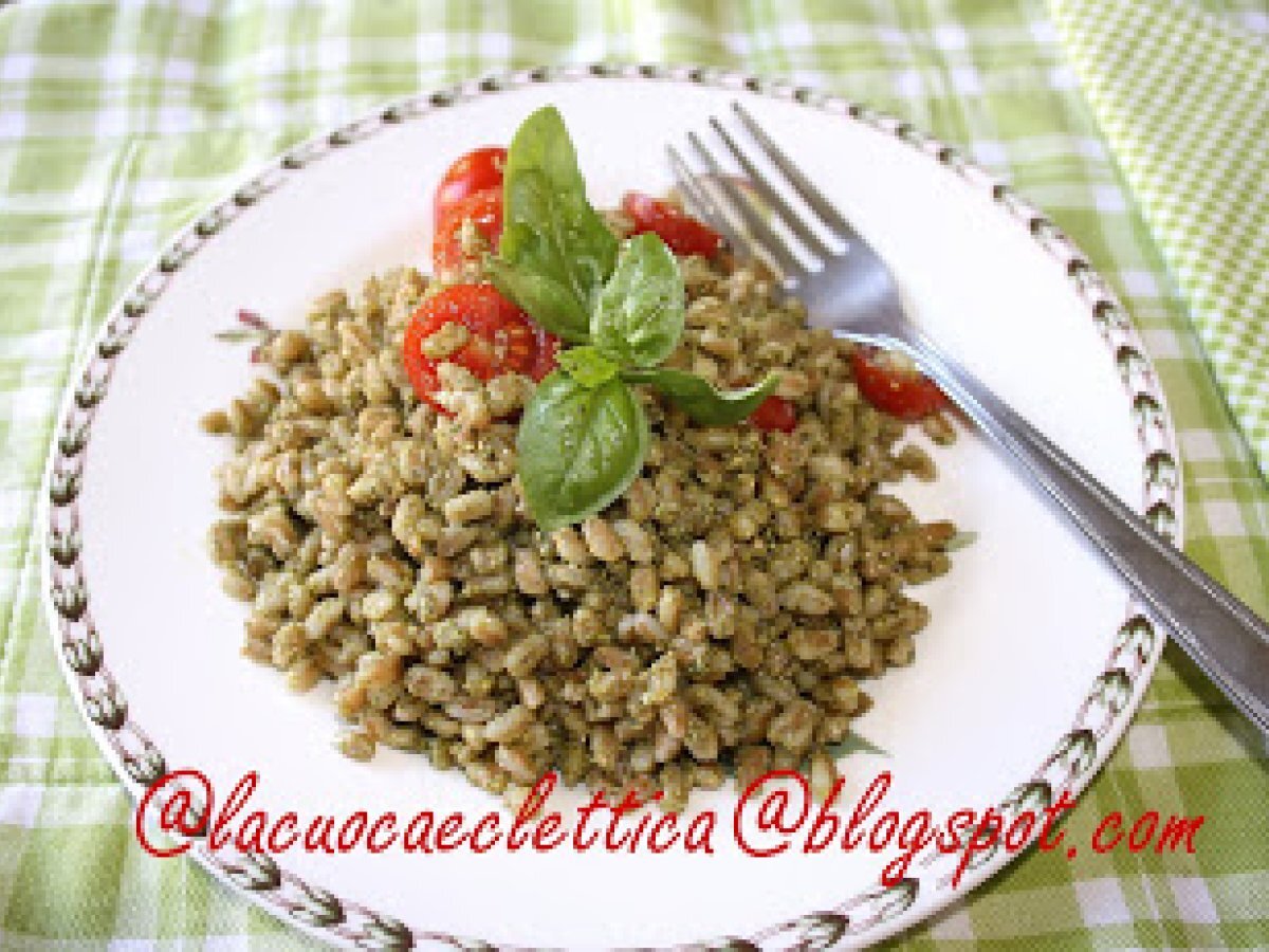 Farro al pesto e pomodorini di pachino Ricetta Petitchef
