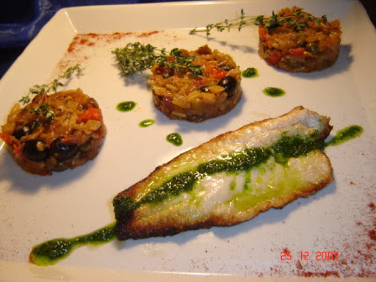 Filetto di branzino con caponatina in agrodolce