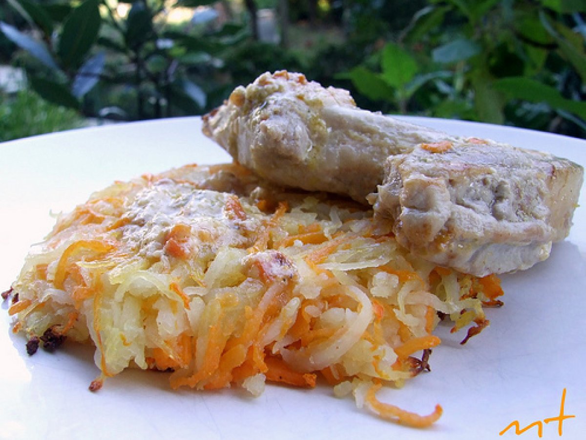 Filetto di maiale al curry su tortino di patate e zucca